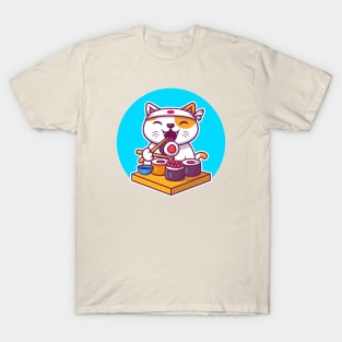 Cute Cat Eating Sushi T-Shirt